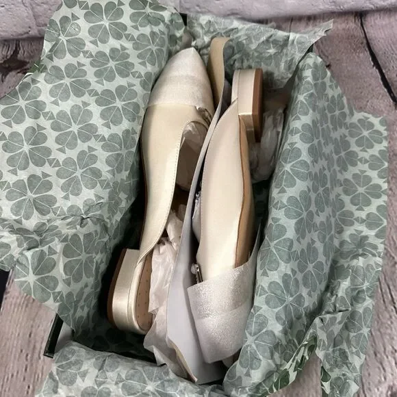 Kate Spade Women’s Buckle Up Slide Mule Shoes Ivory Bridal Pointed Toe NEW - Picture 2 of 7